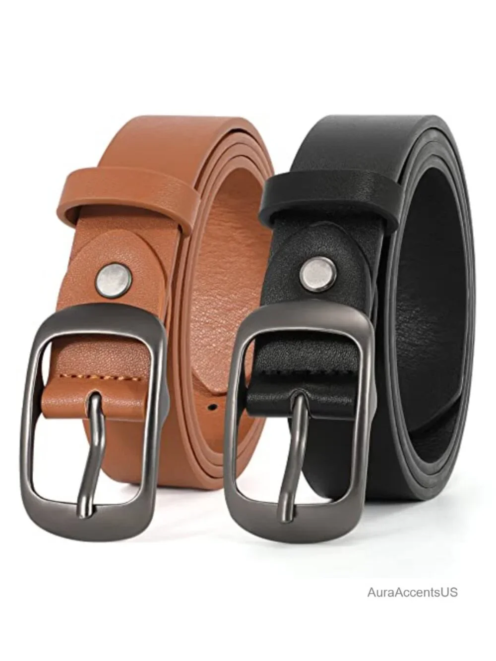 2 Pack Women Plus Size Leather Belts with Pin Buckle for Jeans Pants Dress